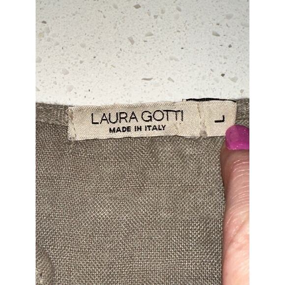 Laura Gotti LinenMaxi Dress Sleeveless Front Split Tan Large Made in ITALY - Picture 4 of 12